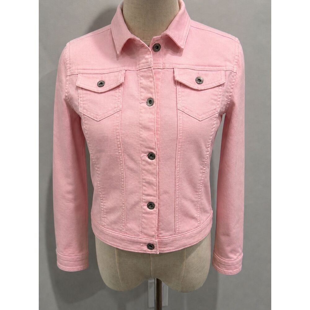 Vineyard Vines Girls Large 14 Pink Denim Jacket Stretch Trucker Style